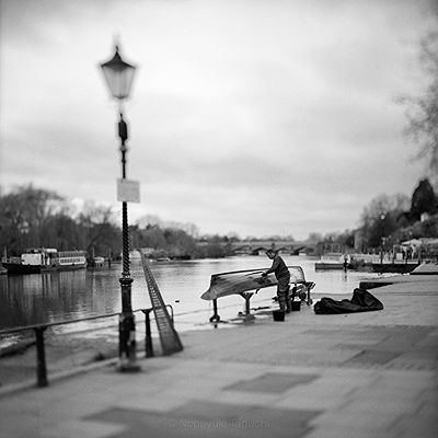 Working on a boat | Black and white film photo