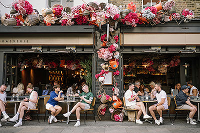 Having a drink outside of cafe